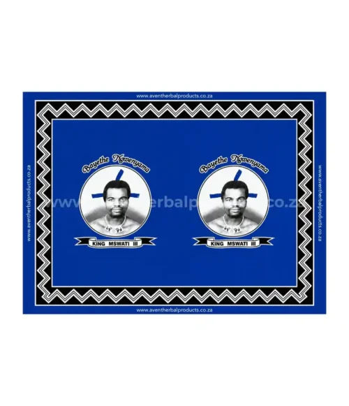 King Mswati III Blue Khanga – Traditional Swazi Polyester Wrap Cloth