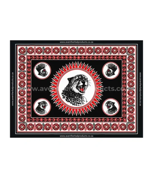 Leopard Head Black Khanga – Traditional African Polyester Wrap Cloth