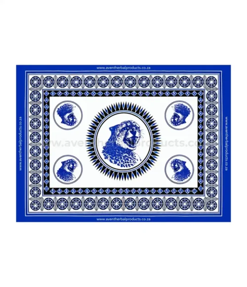 Leopard Head Blue Khanga – Traditional African Polyester Wrap Cloth