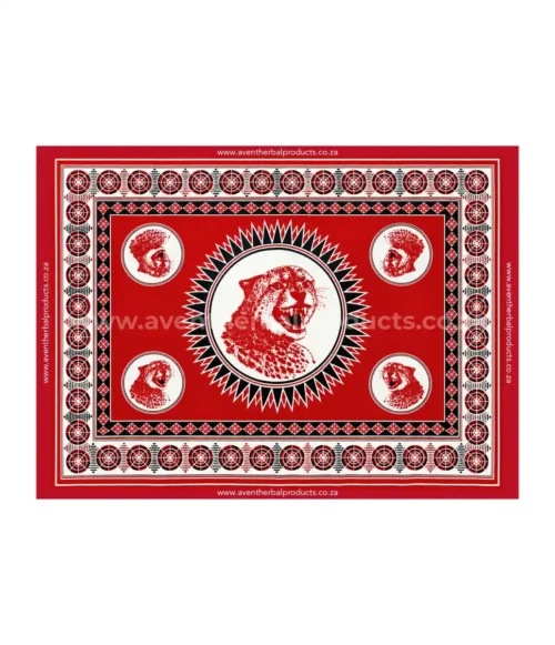 Leopard Head Red Khanga – Traditional African Polyester Wrap Cloth